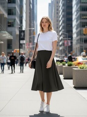Women's Elastic Waist A-Line Flared Long Skirt - Charcoal